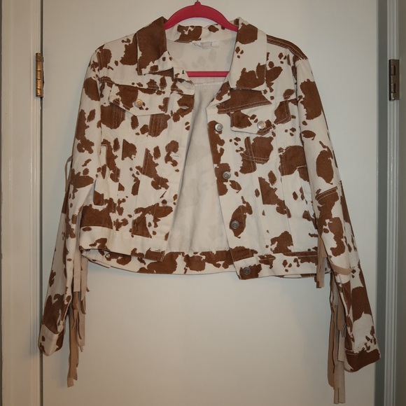 Peach Love California Tan and White Fringe Jacket - Picture 2 of 2